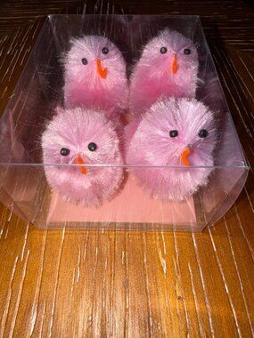 Pink Chenille Easter Chicks 4 Pack Indoor Decor By Ashland